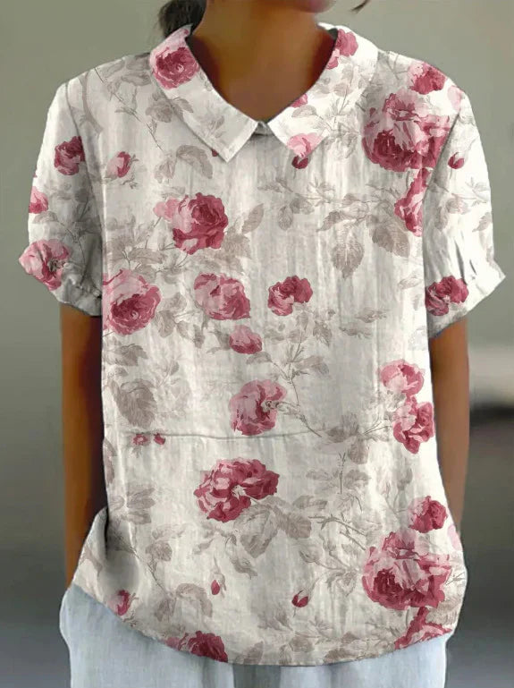 Sød bluse med pastoralt blomsterprint